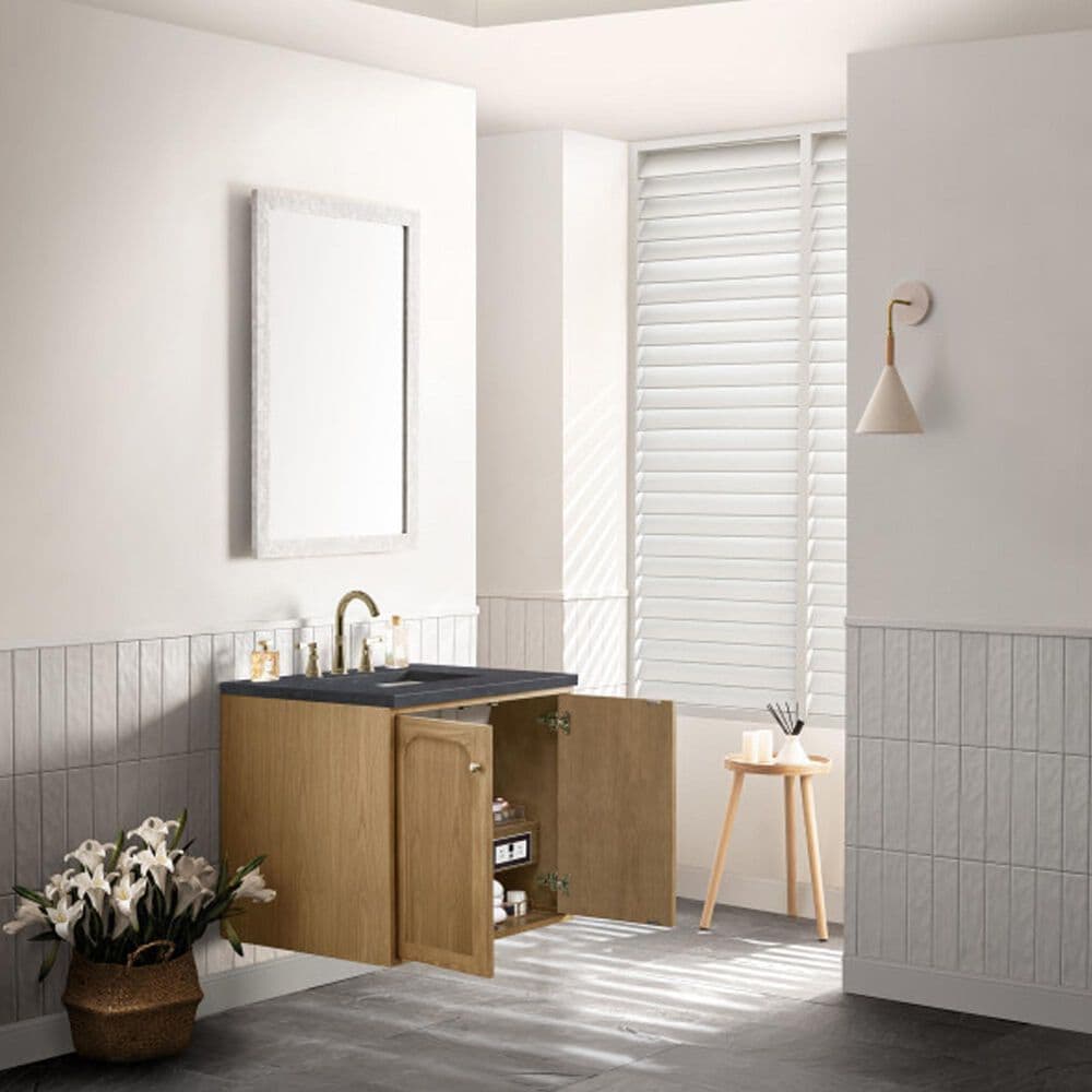James Martin Vanities Laurent 30&quot; Single Bathroom Vanity in Light Natural Oak with 3 cm Charcoal Soapstone Quartz Top and Rectangular Sink, , large