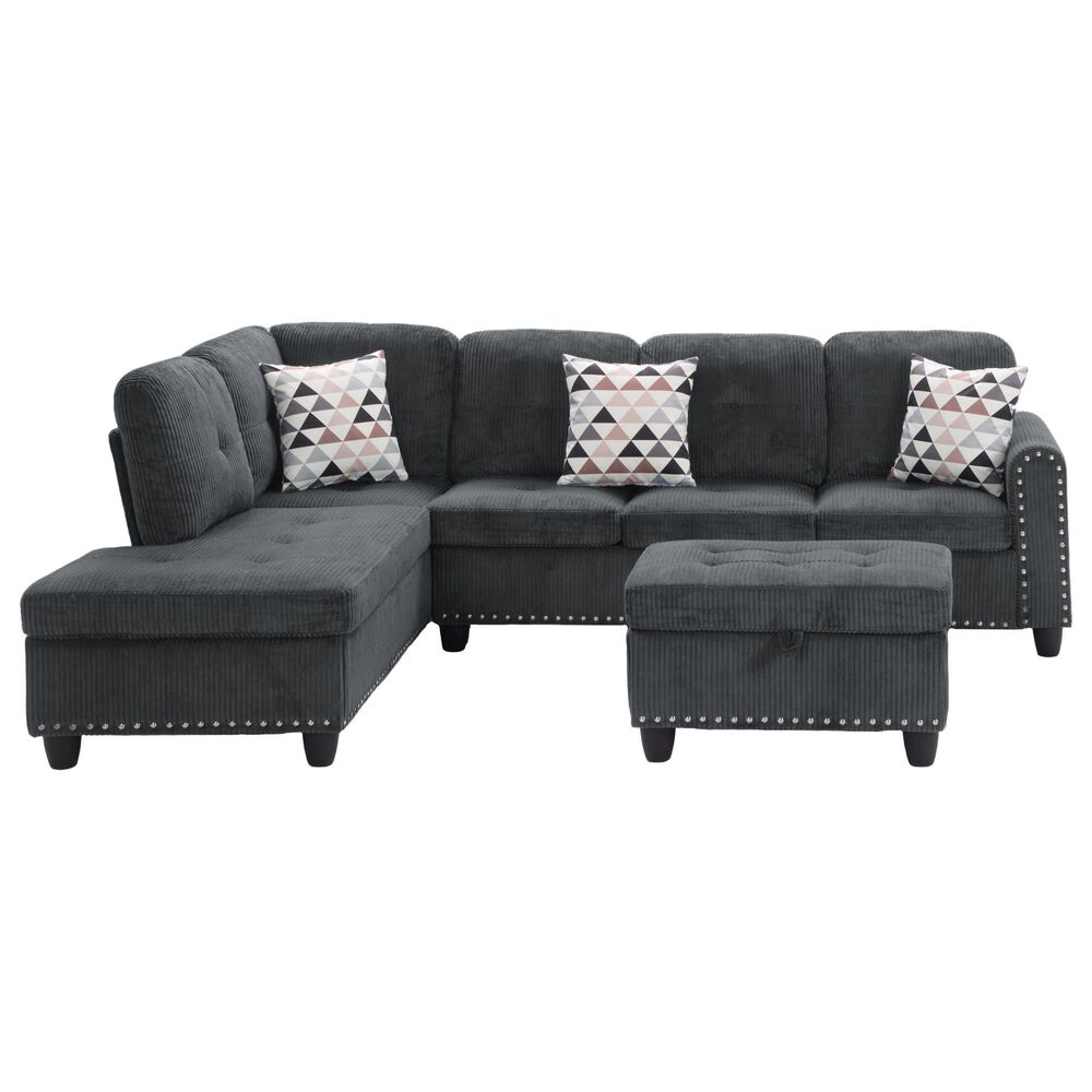 HOMLUX 94.49" L-Shaped Modular Sectional Sofa with Storage Ottoman and Cup Holders in Dark Gray, , large