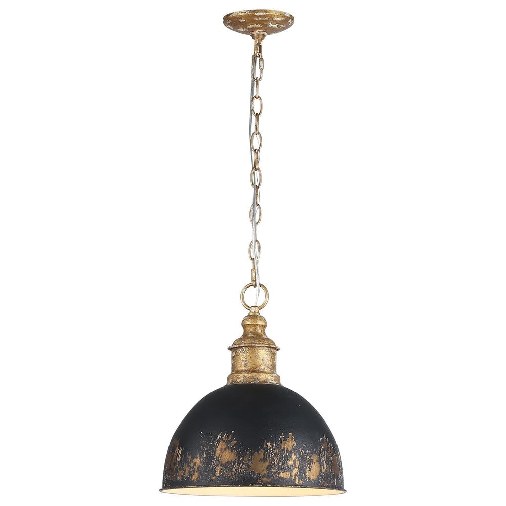 Golden Lighting Alison 1-Light Pendant with Weathered Black Iron Shade in Vintage Gold, , large