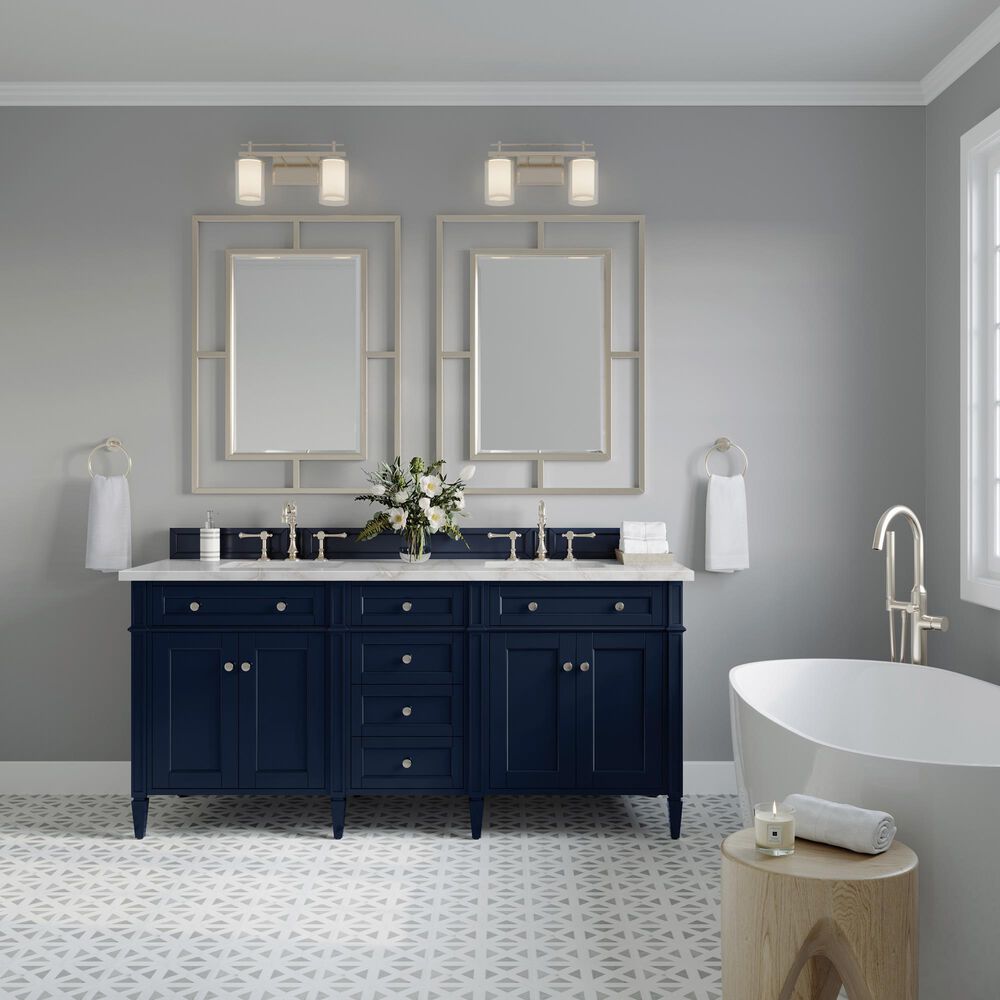James Martin Vanities Brittany 72&quot; Double Bathroom Vanity in Victory Blue with 3 cm Victorian Silver Quartz Top and Rectangular Sinks, , large