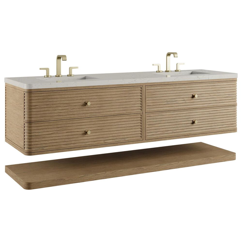 James Martin Allamari 72" Double Bathroom Vanity in Dune Mist with 3 cm Siberian Silestone Top, Rectangular Sinks and FreePower Wireless Charger, , large