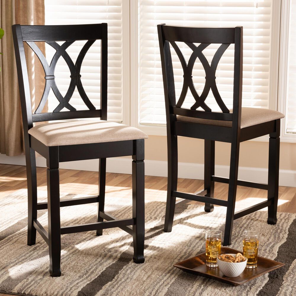 Baxton Studio Reneau Counter Height Pub Chair with Sand Cushion in Espresso Brown (Set of 2), , large