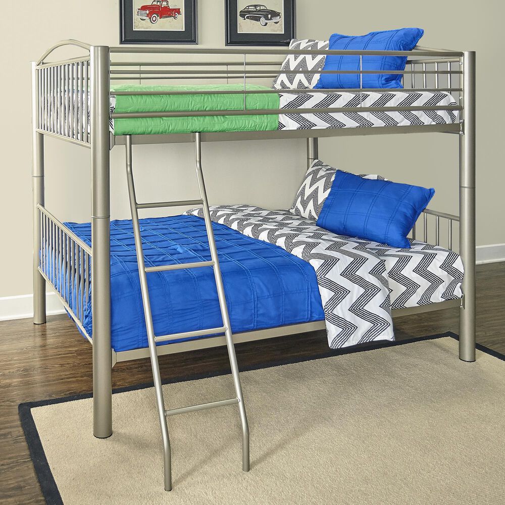 Linon Home Decor Heavy Full Over Full Bunk Bed in Pewter, , large