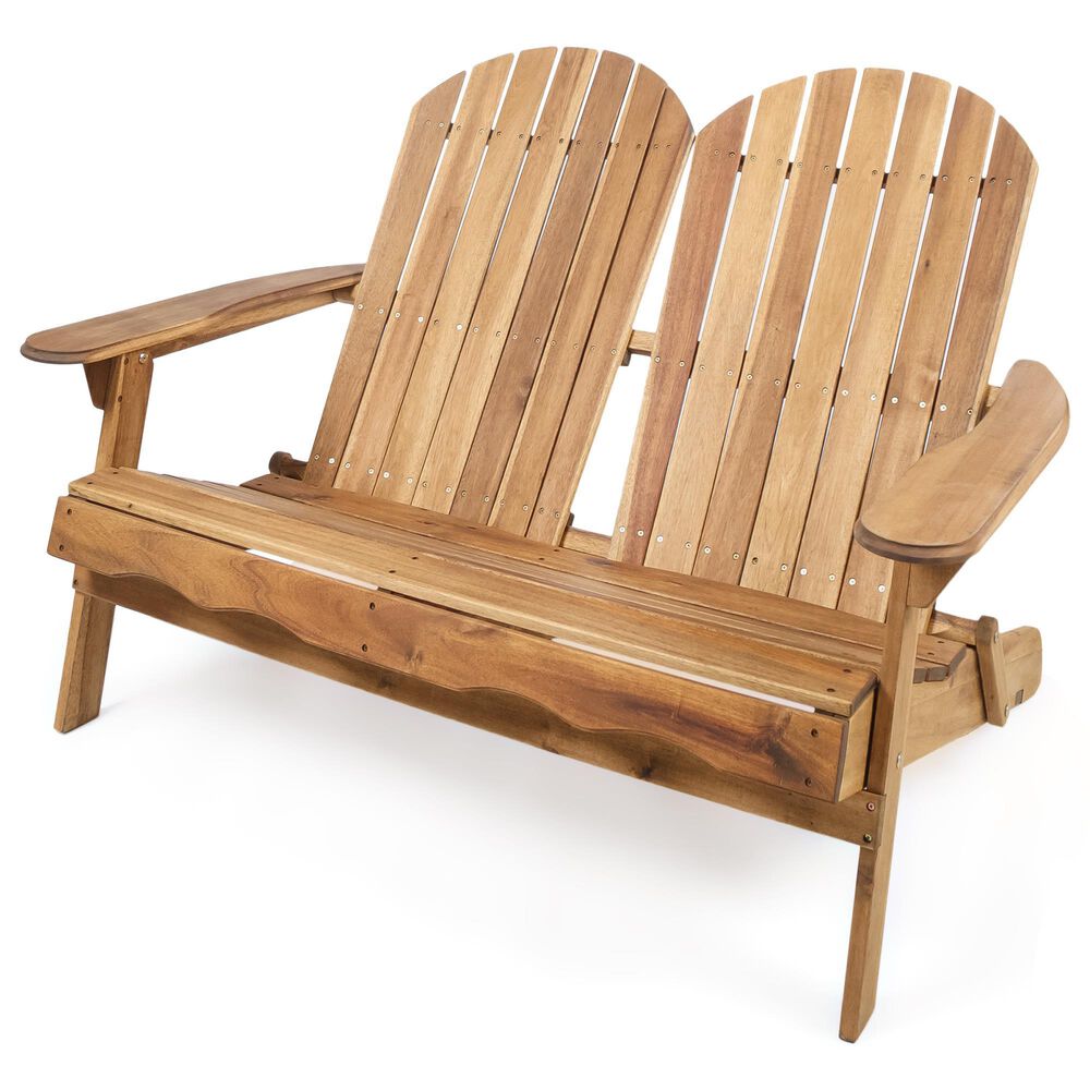 Hearth and Haven Malibu Outdoor Adirondack Loveseat in Natural, , large