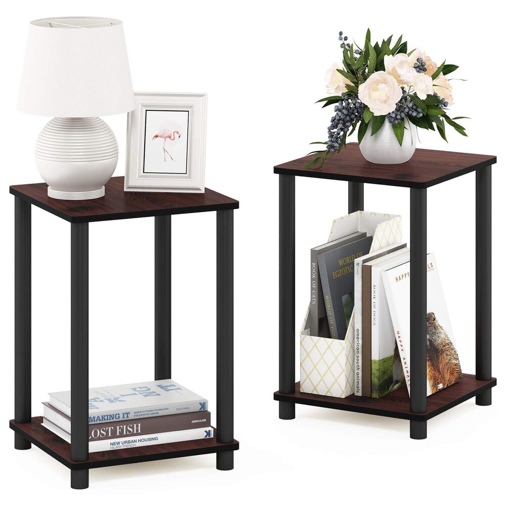 HOMLUX Turn-N-Tube End Table in Dark Cherry and Black (Set of 2), , large