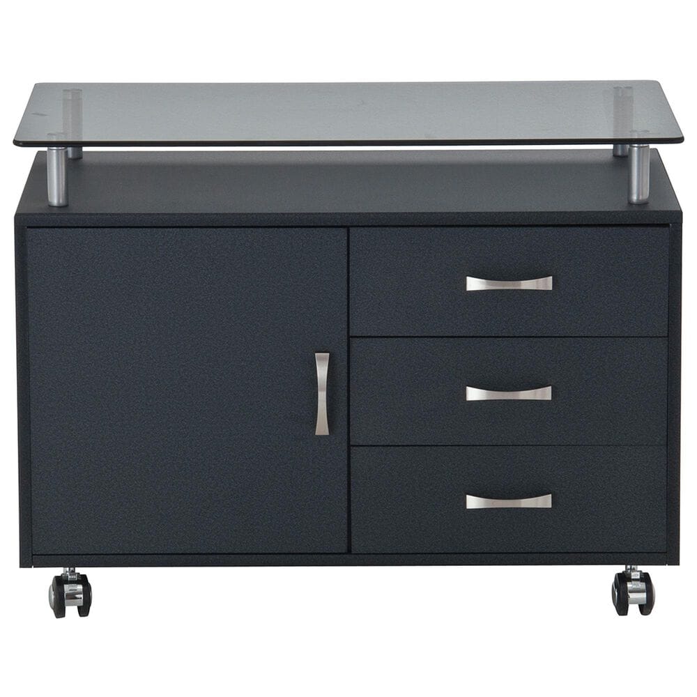 Rta Products Llc Rolling Storage Cabinet with Frosted Glass Top in Graphite, , large