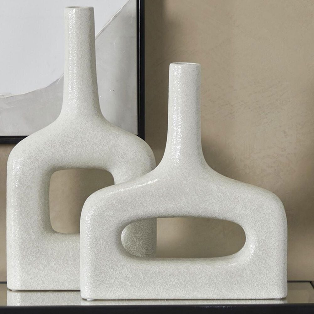 Maple and Jade 2-Piece Donut Shaped Decorative Vase Set in Matte White, , large