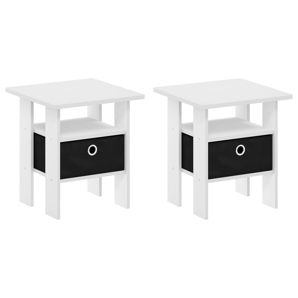 HOMLUX 2-Piece 1-Shelf End Table with Bin Drawer in White, , large