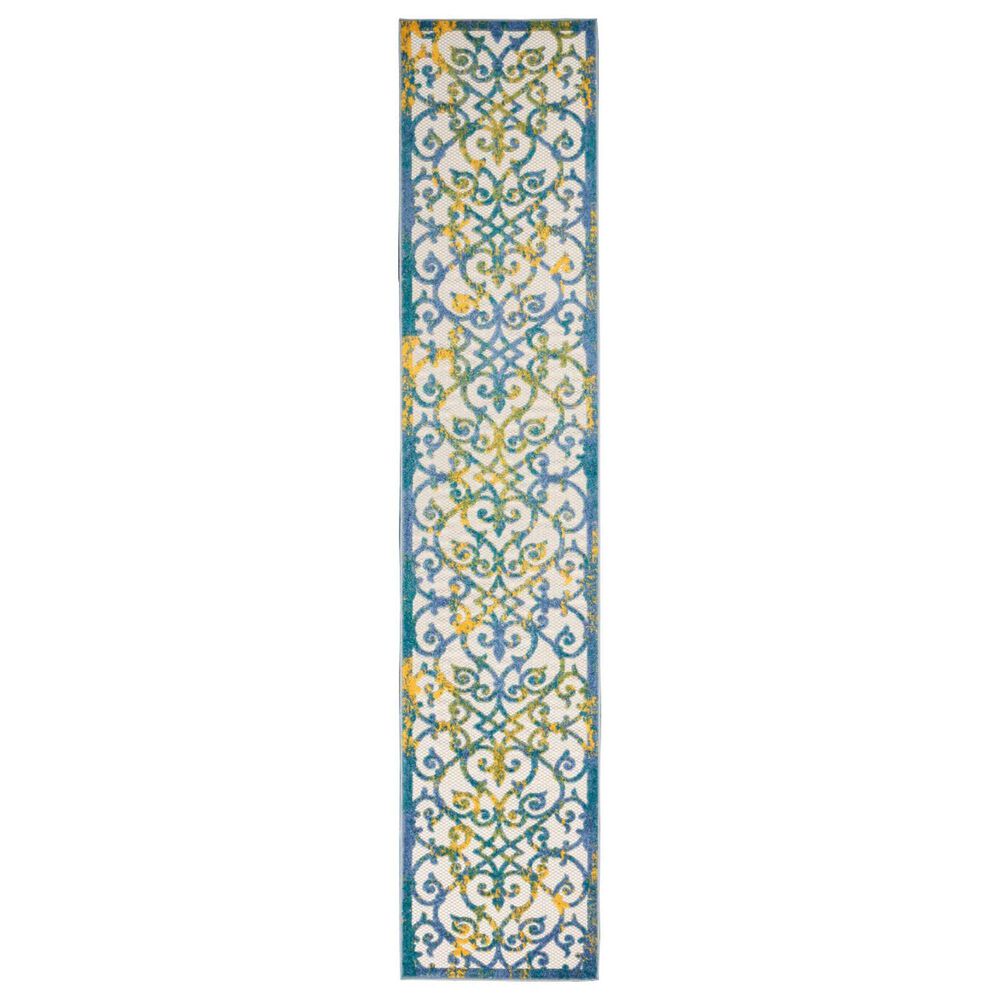 Nourison Aloha 2"3" x 10" Ivory and Blue Indoor/Outdoor Runner, , large