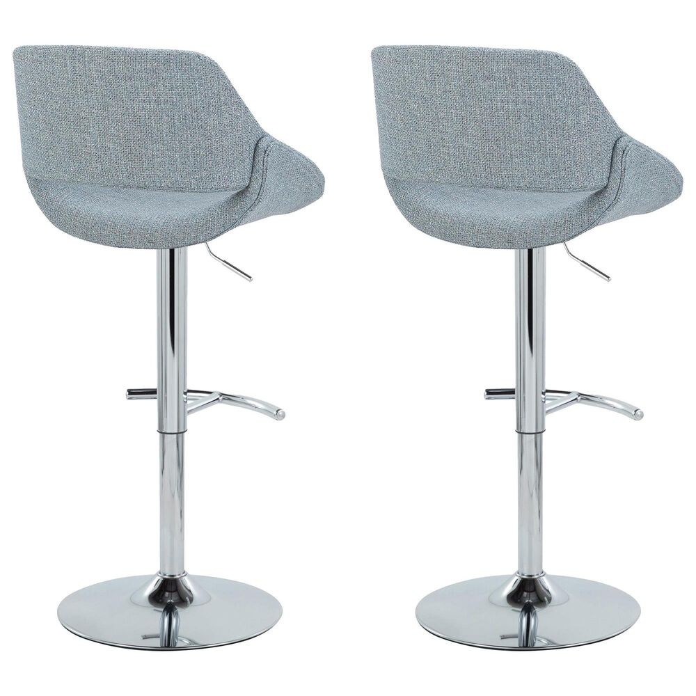 LumiSource Fabrico Swivel Adjustable Bar Stool with Blue Noise Fabric Upholstery and Rounded T Footrest in Chrome (Set of 2), , large