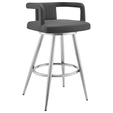 Blue River Gabriele 26" Swivel Counter Stool in Gray and Stainless Steel, , large