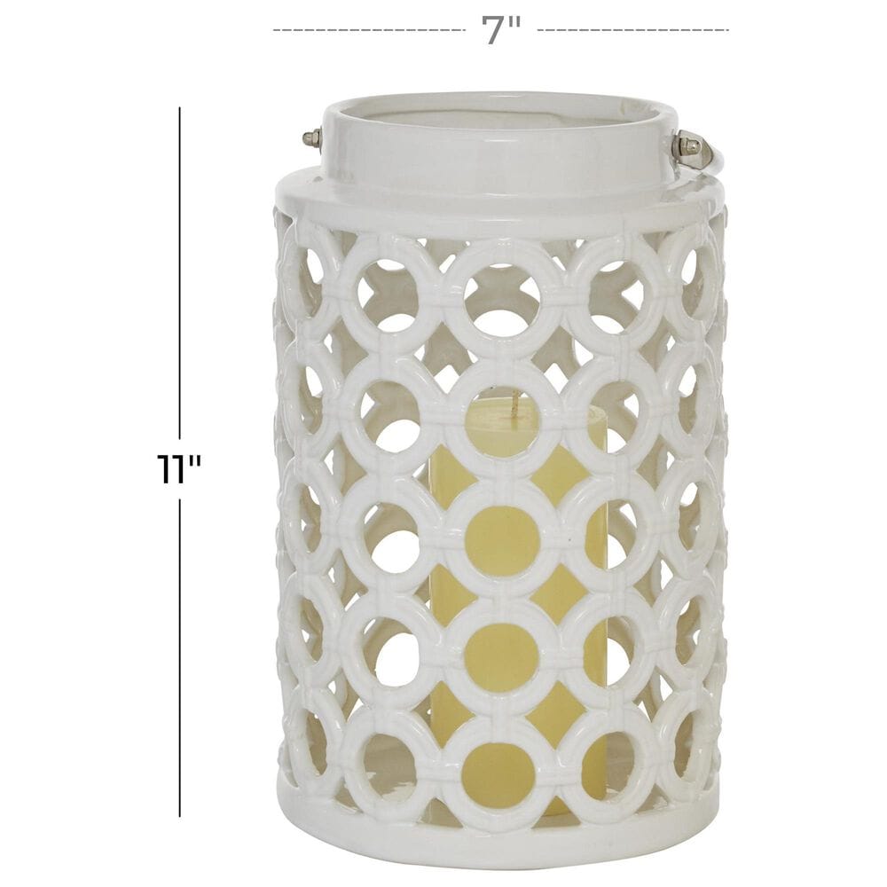 Maple and Jade 11&quot; Circles Decorative Indoor/Outdoor Decorative Candle Lantern in Polished White and Silver, , large