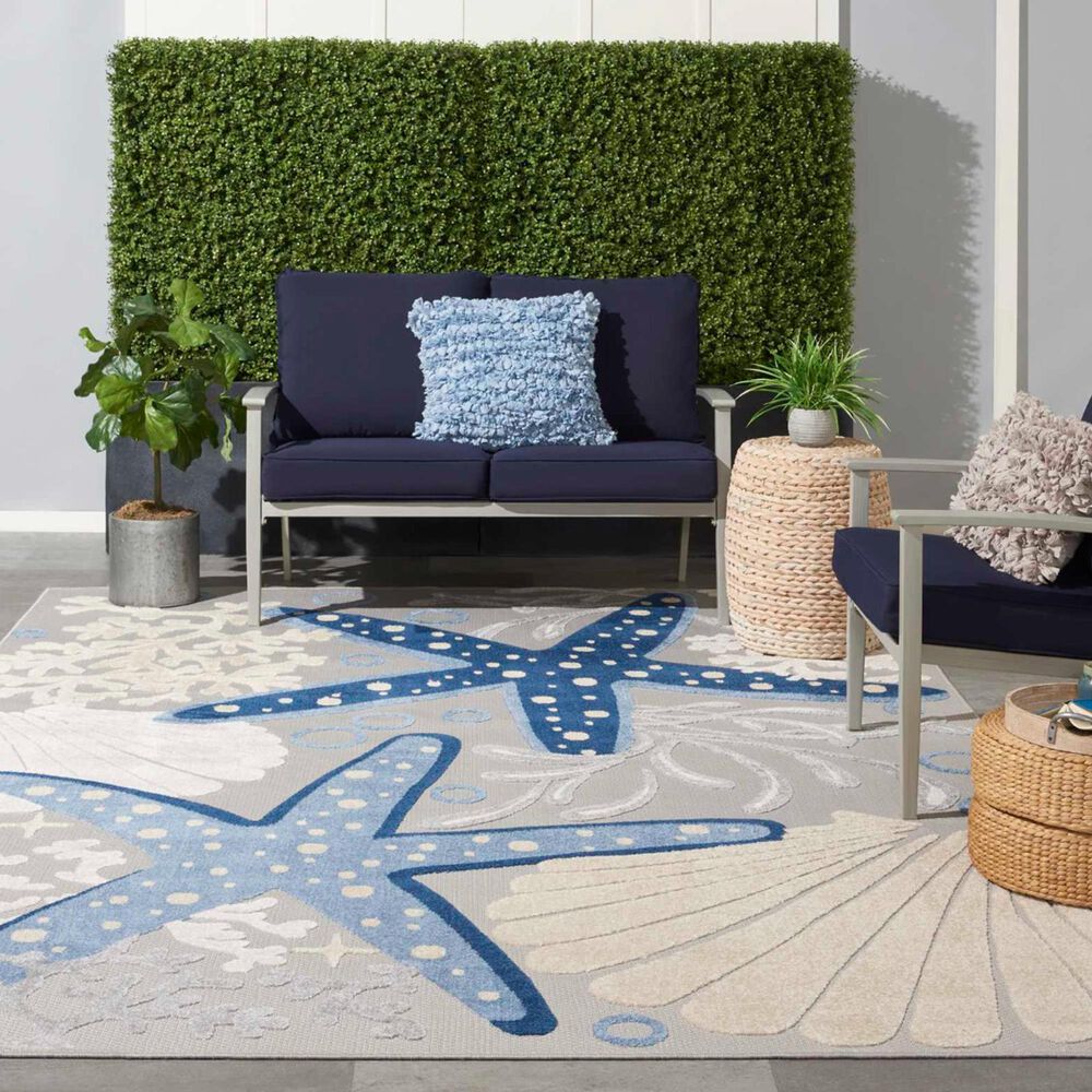 Nourison Aloha 12&#39; x 15&#39; Cool Grey, Blue, White and Ivory Indoor/Outdoor Area Rug, , large