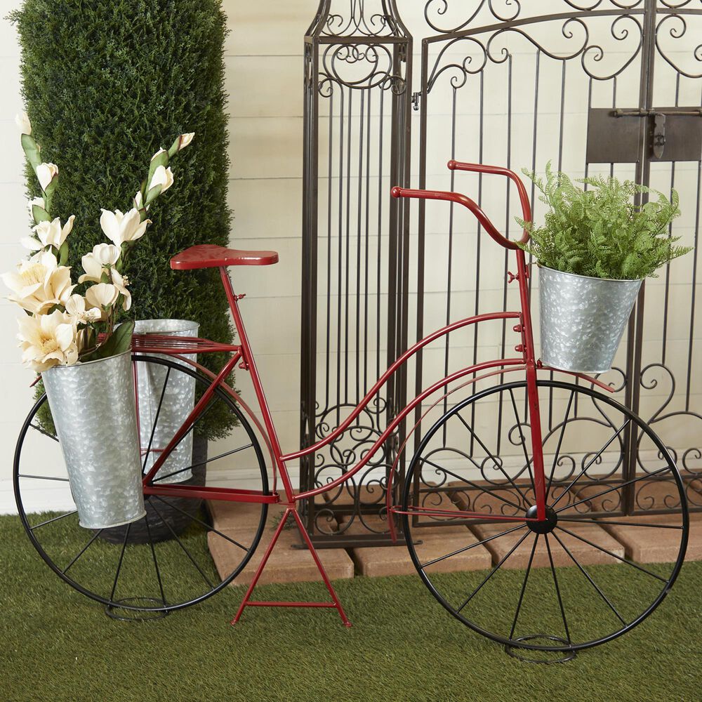 Maple and Jade Metal Bike Indoor/Outdoor Plant Stand in Red, Silver and Black, , large