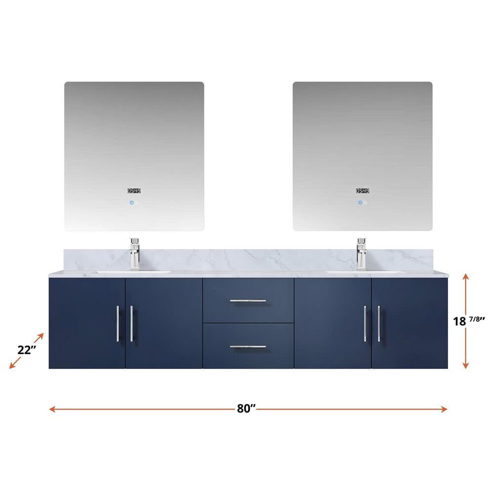 Lexora Home Geneva 80&quot; Double Bathroom Vanity in Navy Blue with 2 cm White Quartz Top and Rectangular Sinks, , large