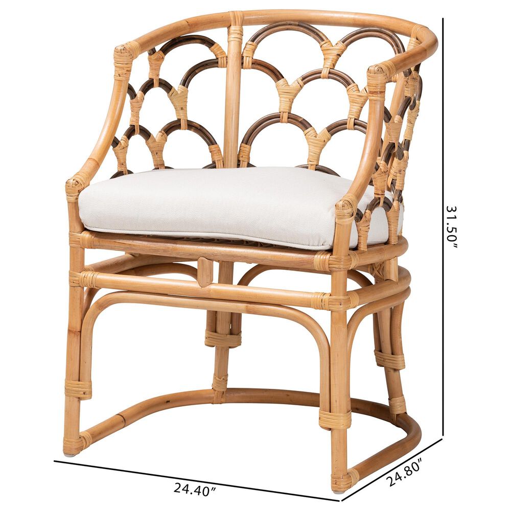 Baxton Studio Aster Rattan Arm Chair in White, , large