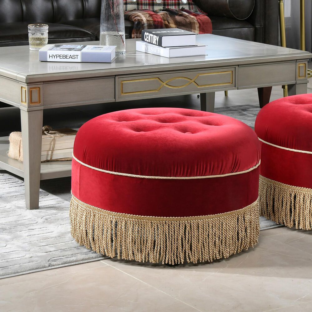 Jennifer Taylor Home Yolanda Accent Ottoman in Siren Red and Gold