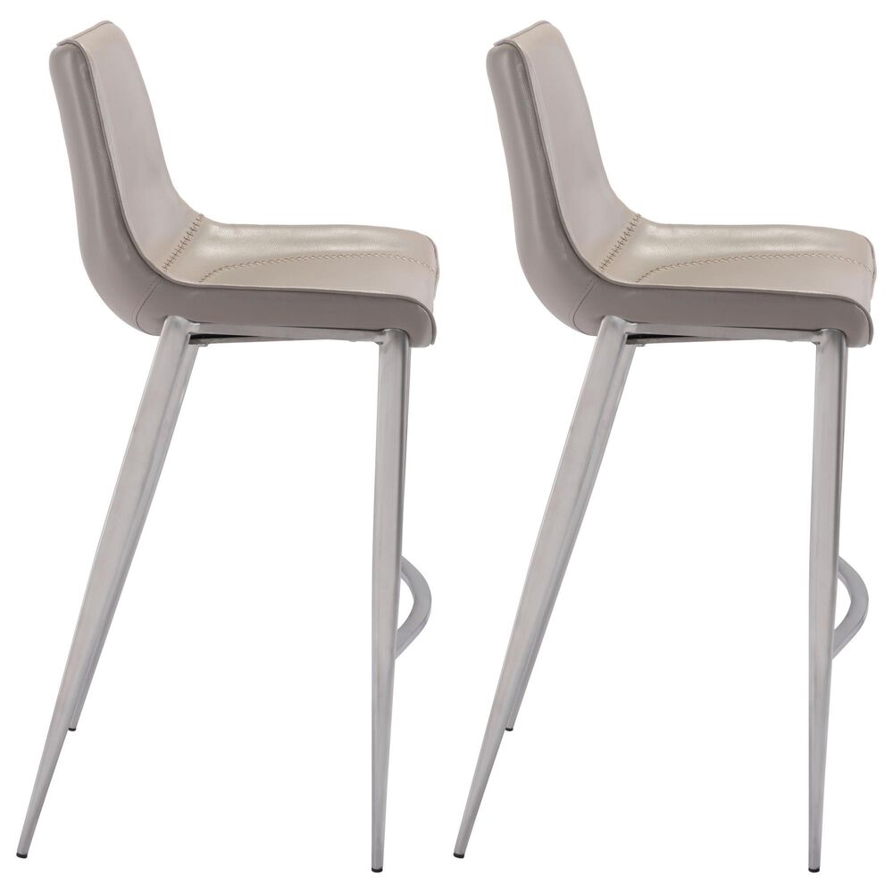 Zuo Modern Magnus Bar Stool in Gray and Silver &#40;Set of 2&#41;, , large