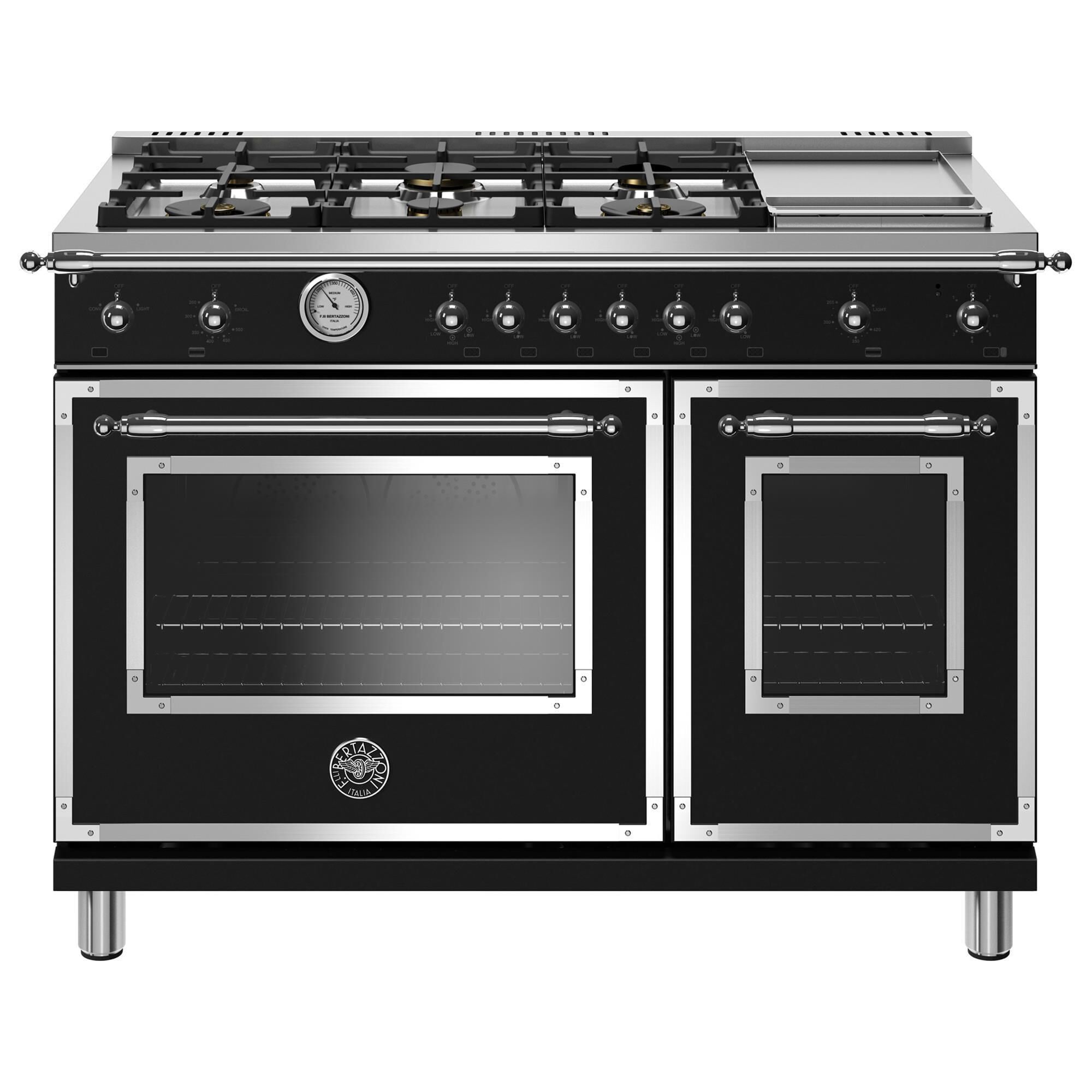 Bertazzoni 48 Gas Range with 6 Brass Burners and Griddle in Matte Black