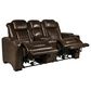 Frankfurt Furniture Leather Power Reclining Console Loveseat with Power Headrest in Brown, , large