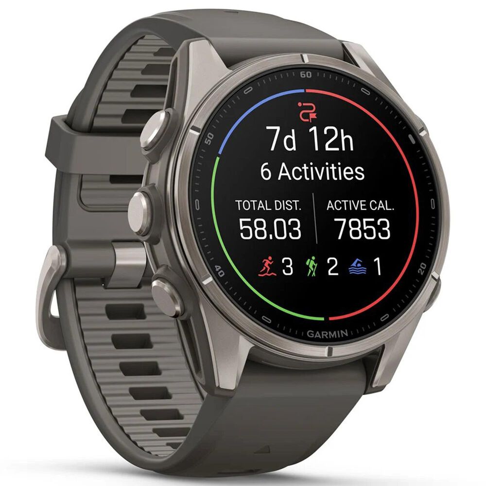 Garmin fenix 9 Smartwatch 43mm Titanium with Pebble Gray Silicone Band, , large