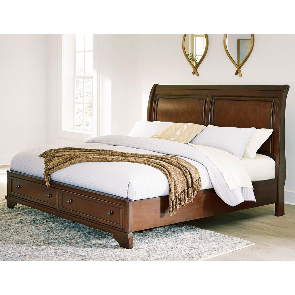 Ashley Trellington King Sleigh Storage Bed in Warm Brown Cherry, , large