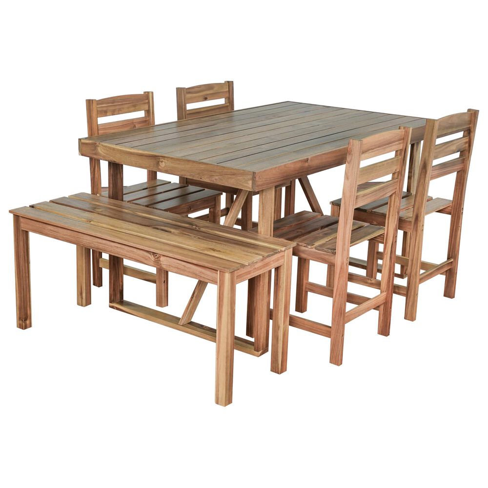 Hearth and Haven 6-Piece Patio Dining Set with Table, Bench and Chairs in Natural, , large