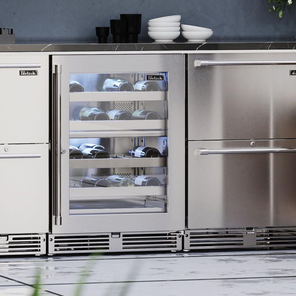 Perlick Outdoor Signature Series 5.2 Cu. Ft. Dual Zone Wine Reserve with Glass Door and Right Hinge in Stainless Steel, , large