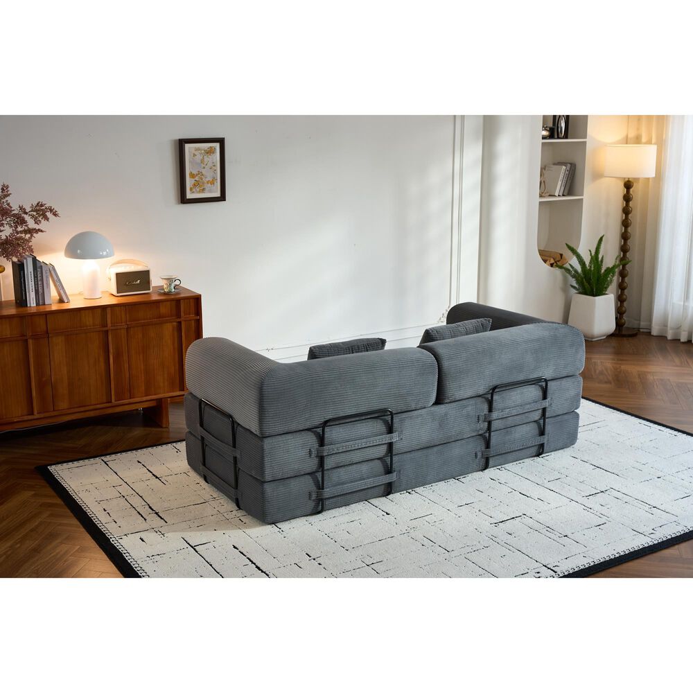 GigaCloud Corduroy Convertible Sleeper Sofa with Cylindrical Pillow in Gray, , large