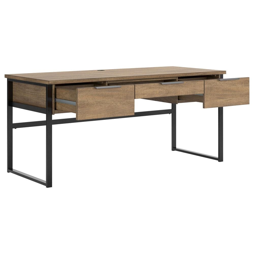 Ashley Montia 2-Piece Desk and Bookcase Set in Light Brown and Gunmetal Gray, , large