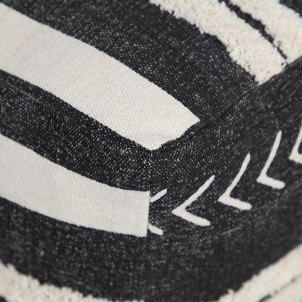 LR Home 18" Square Striped Pouf in Black and White, , large