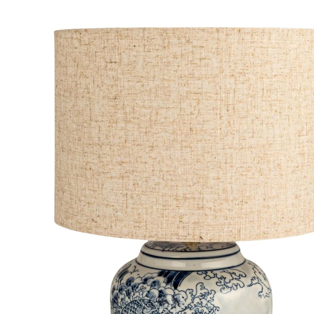 Teak Interiors Dapper Home Hand-Painted Ceramic Table Lamp with Linen Shade, Inline Switch in Blue and White, , large