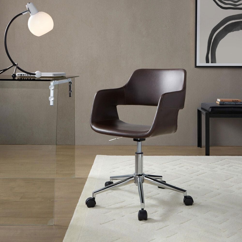 LumiSource Margarite Swivel Task Chair with Espresso Faux Leather Cushion in Chrome, , large