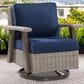 Sunwell Garden Patio Outdoor Swivel Chair with Light Gray Wicker in Navy, , large