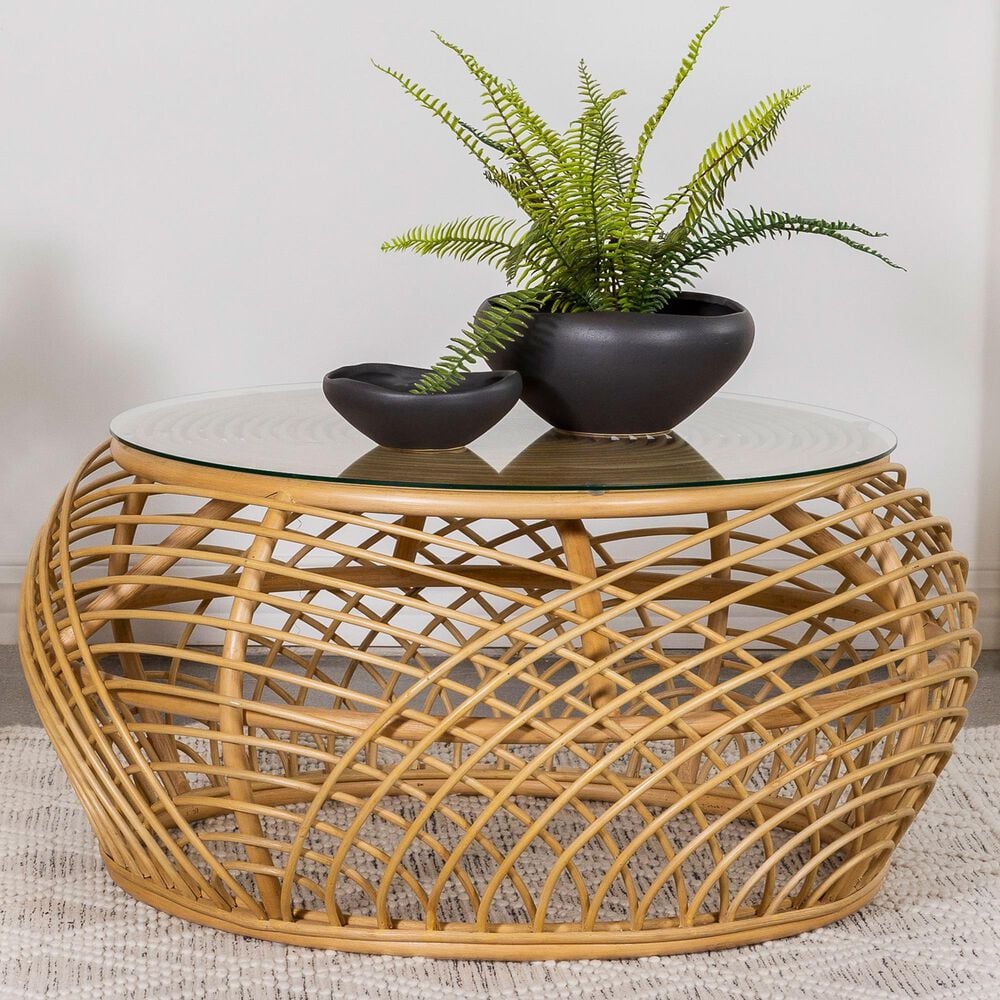Pacific Landing Dahlia Round Coffee Table in Natural Brown, , large