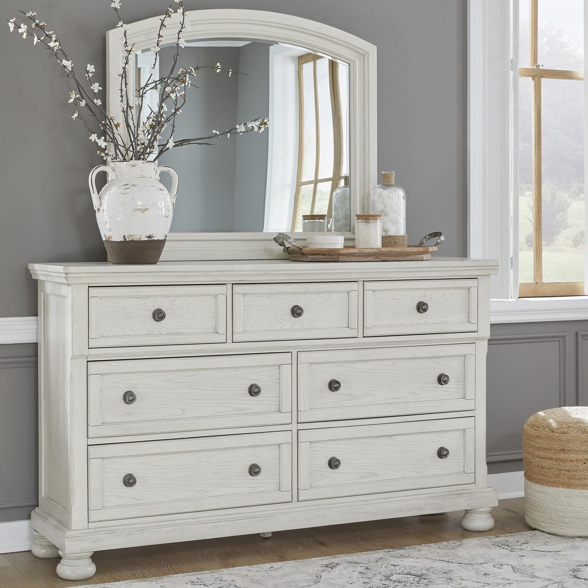 Large white on sale dresser with mirror