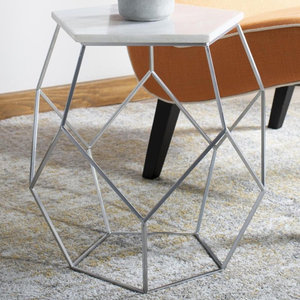 Safavieh Pentagon Side Table in Silver/White, , large