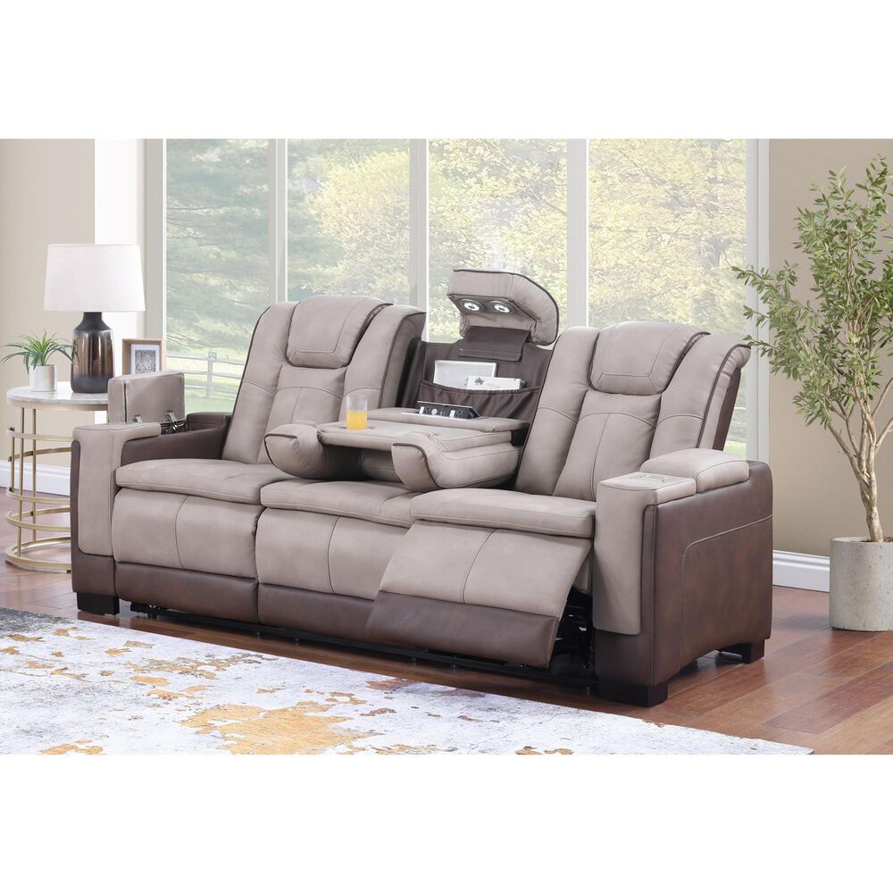 Titanic Furniture Power Reclining Sofa with Power Headrest in Brown, , large