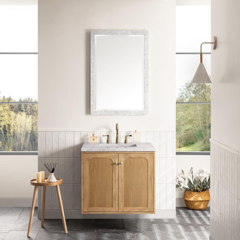 James Martin Vanities Laurent 30&quot; Single Bathroom Vanity in Light Natural Oak with 3 cm Eternal Jasmine Pearl Quartz Top and Rectangular Sink, , large