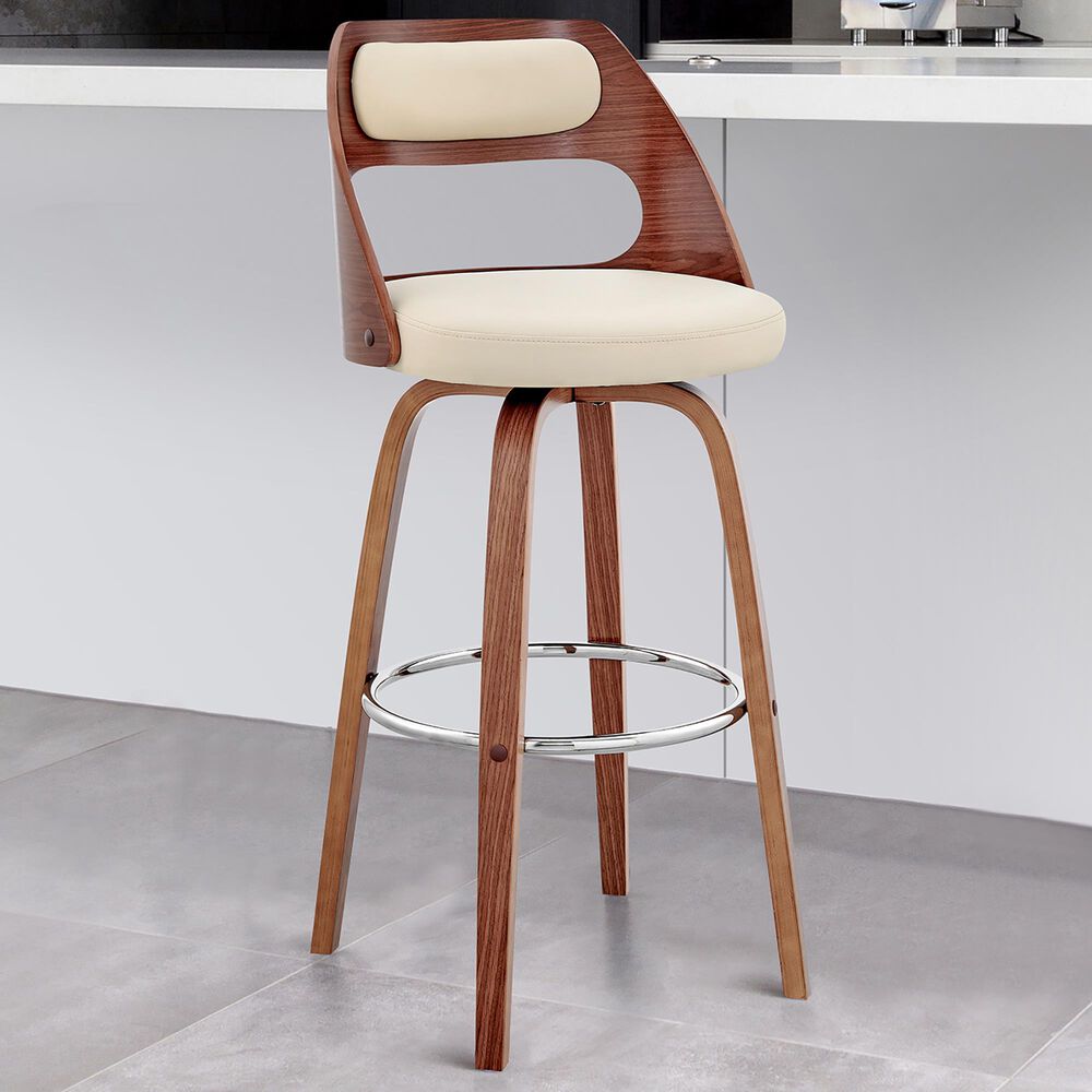 Armen Living Julius 30&quot; Swivel Barstool in Cream and Walnut, , large