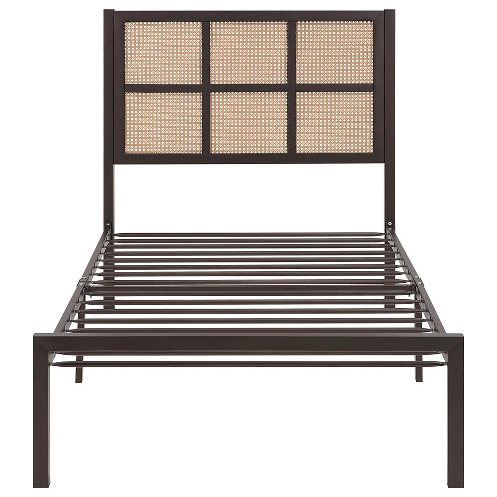 Hearth and Haven Twin Platform Bed with Faux Cane Panel Headboard in Dark Bronze, , large