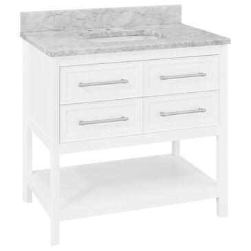 Greentouch ED Ellen DeGeneres Riven 36" Single Bathroom Vanity in White Paint with 1" Natural Carrara Marble Top Undermount Rectangular Sink, , large