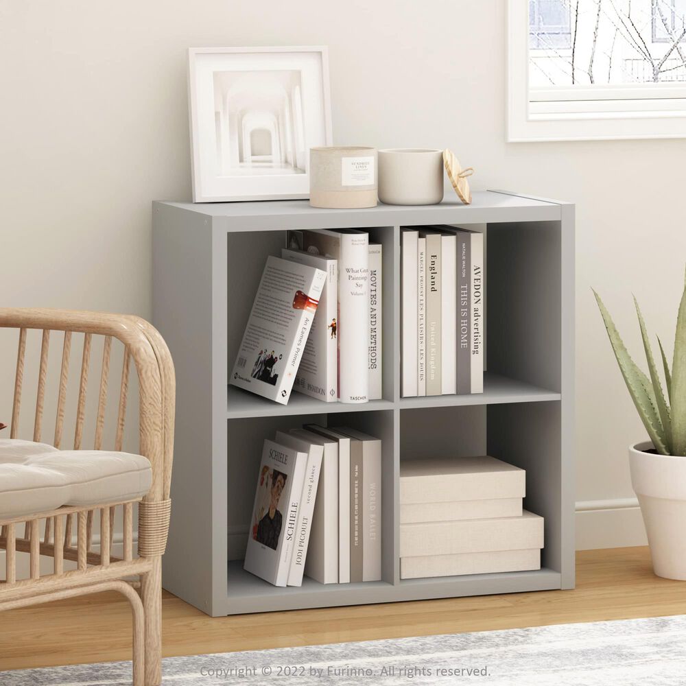 HOMLUX 4-Cube Reversible Open Back Bookshelf in Light Grey, , large