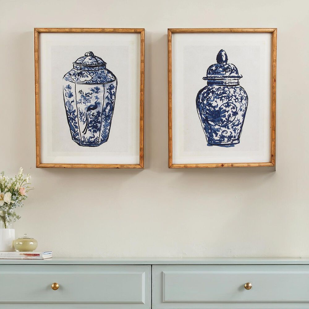 Creative Coop Stellan 27.5" x 21.75" Ginger Jar Wall Art in Blue (Set of 2), , large