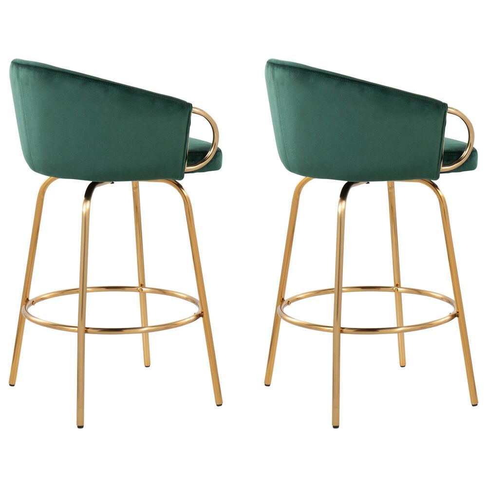 LumiSource Claire Swivel Counter Stool with Green Velvet Upholstery in Gold (Set of 2), , large