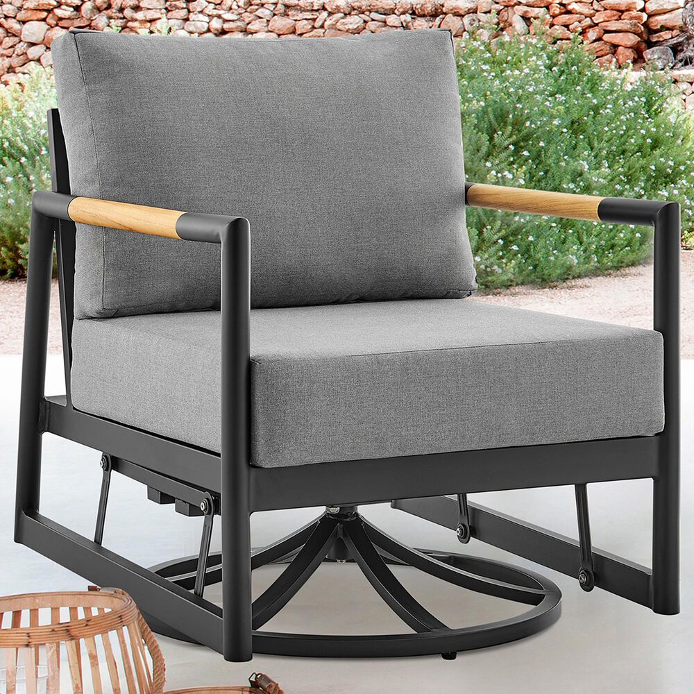 Hearth and Haven Crown Outdoor Patio Swivel Glider Lounge Chair in Gray, , large