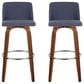 LumiSource Toriano Swivel Bar Stool with Blue Fabric Upholstery in Walnut and Chrome (Set of 2), , large