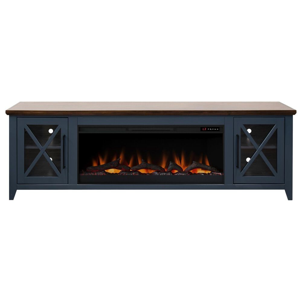 Legends Home Ithaca 83" Fireplace Console in Blue Denim and Bourbon, , large