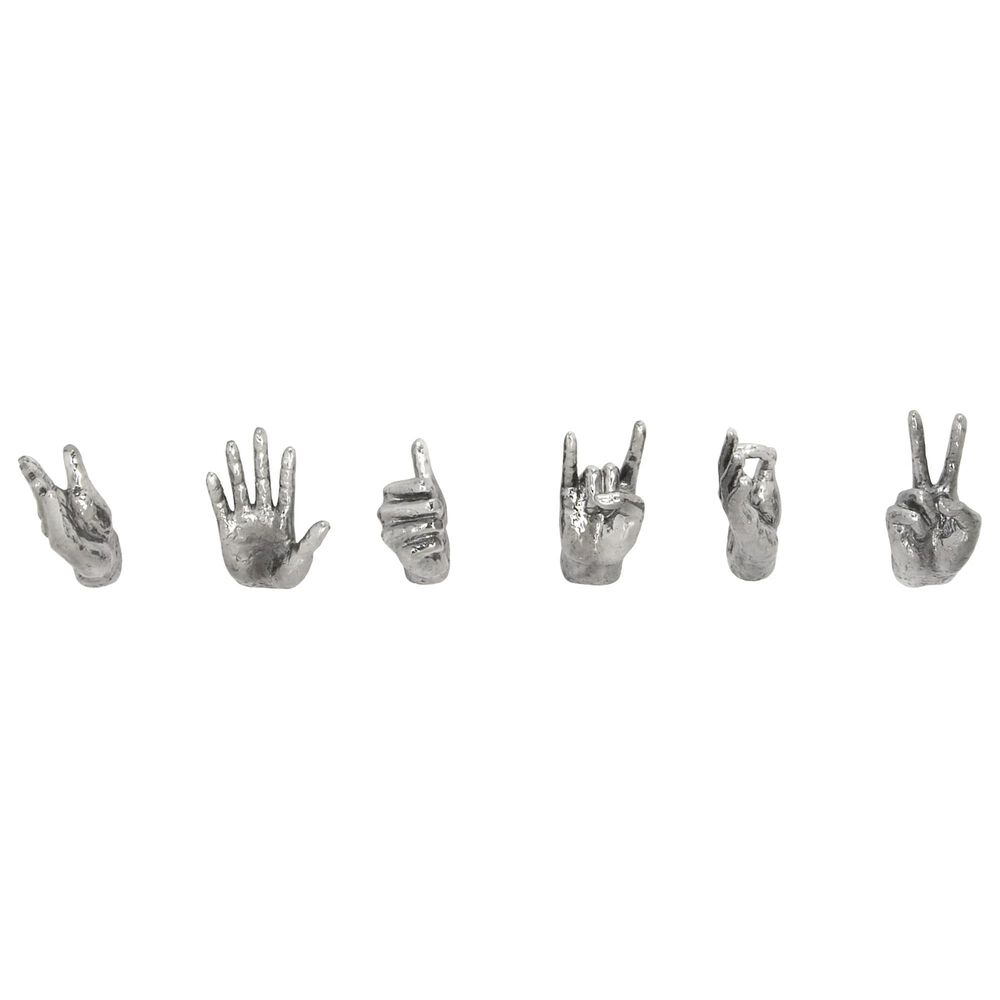 Maple and Jade Hand Sign Sculpture in Silver (Set of 6), , large