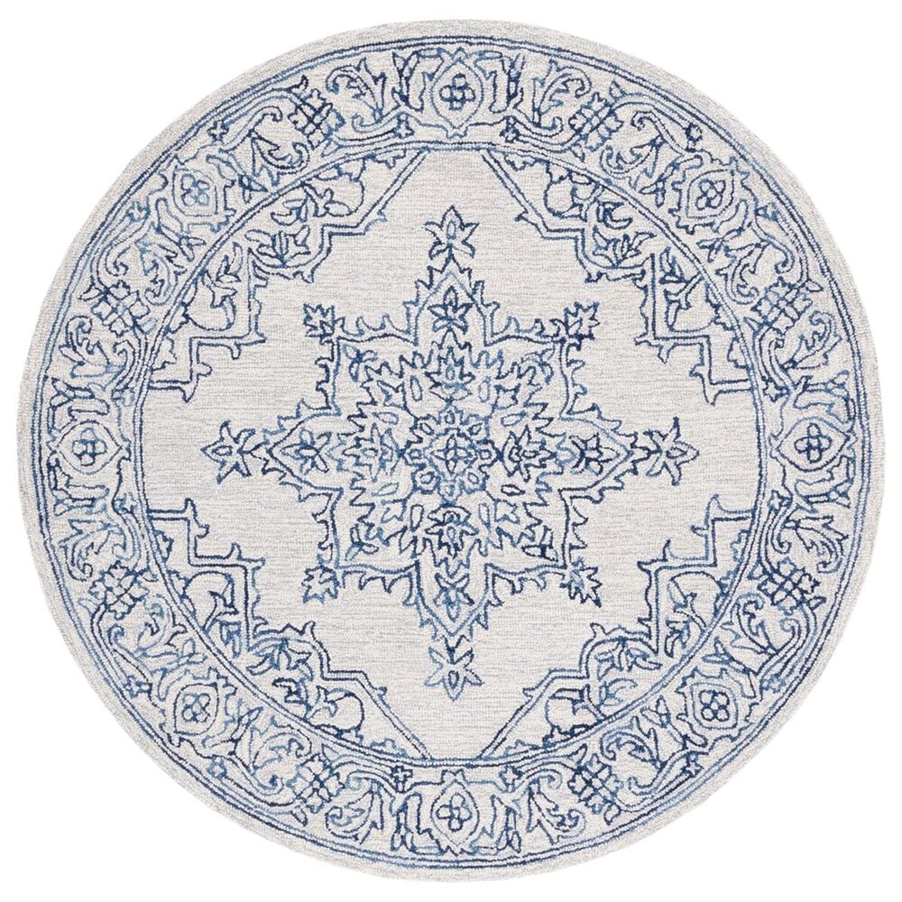 Safavieh Micro-Loop MLP614A 5" Round Ivory and Blue Area Rug, , large